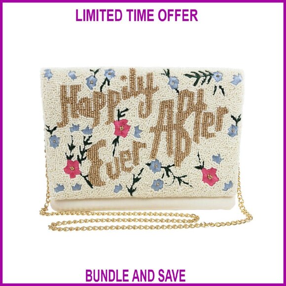 Hand Beaded Canvas Clutch Purse with Chain Strap for Weddings & Events